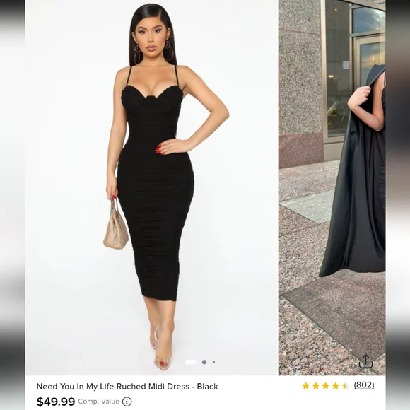 Fashion Nova Black Ruched Dress - Picture 4 of 4